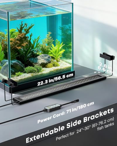 Pawfly Aquarium Light for Plants, 25 W Bluetooth Fish Tank Light, Full Spectrum Aquarium Lights for 24"-30" Fish Tanks, Extendable 24/7 LED Lights with Timer Modes & Adjustable Brightness - size: 24"-30"