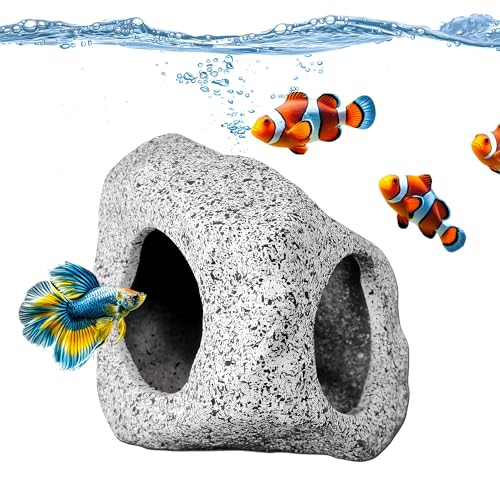 SpringSmart Aquarium Hideaway Rock Cave for Aquatic Pets to Breed, Play and Rest, Safe and Non-Toxic Ceramic Fish Tank Ornaments, Decor Stone for Betta