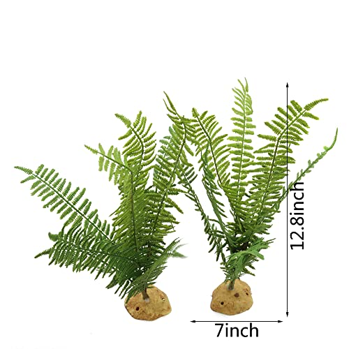 JIHAQUA Fake Fern Plants, Reptile Plastic Terrarium Decor, Reptiles Amphibians Tank Accessories for Crested Gecko Leopard Lizard Chameleon