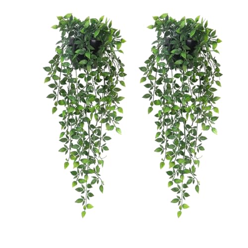 Artificial Hanging Plants,2 Pack Fake Wall Plants,Faux Mandala Vines Potted Plant,Plastic Greenery with Wall Planter for Indoor Outdoor Garden Patio Office Décor