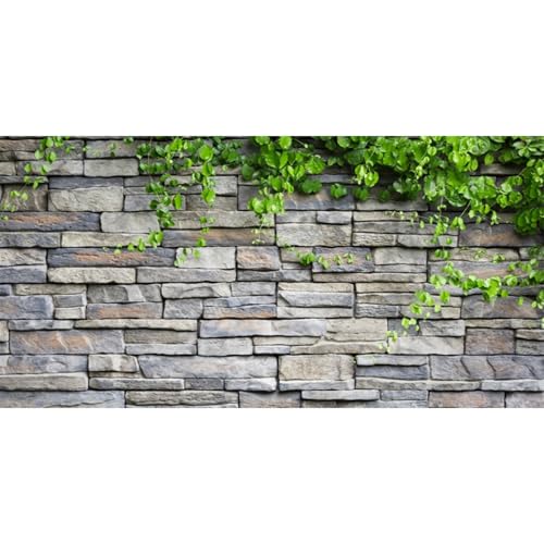 AWERT Vinyl 48x18 inches Stone Brick Wall Aquarium Background Rock Fish Tank Background Spring Leaves Terrarium Background - size: 48x18in/120x45cm