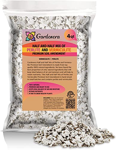 Gardenera Premium Perlite and Vermiculite 50/50 Mix - Achieve The Perfect Balance of Air, Moisture, and Nutrients - 4 Quart - size: 4 Quart Bag, style: 50/50 Perlite & Vermiculite Potting Blend