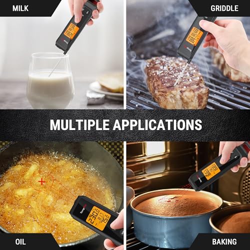 TempPro 2-in-1 Instant Read Thermometer for Cooking, Infrared Thermometer with Meat Probe, Non-Contact Laser Meat Thermometer for Griddle Grill Pizza Oven, Black, Gift for Dad Him Husband