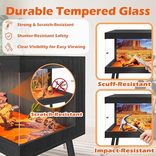 ROYXEN Reptile Tank 81 Gallon, Bearded Dragon Tank with Leg Stand, Tempered Glass Reptile Enclosure, Lizard Tank for Chameleon,Lizard Habitat (Black,48 Length Inch) - color: Black, size: 48"x20"x19.5"