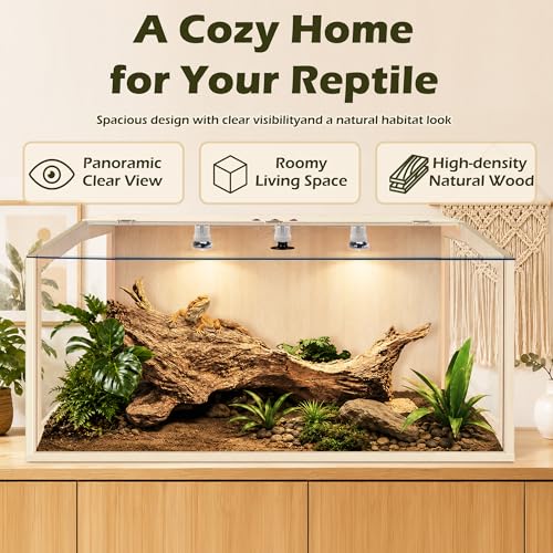 PROLEE Bearded Dragon Tank, Lizard Tank with Clear Tempered Glass, Anti-Scratch Reptile Enclosure, Reptile Tank Built-in Light Fixtures with Switch (40X20X20inch,65 Gallons) - color: Transparent Roof, size: 40X20X20inch,65 Gallons