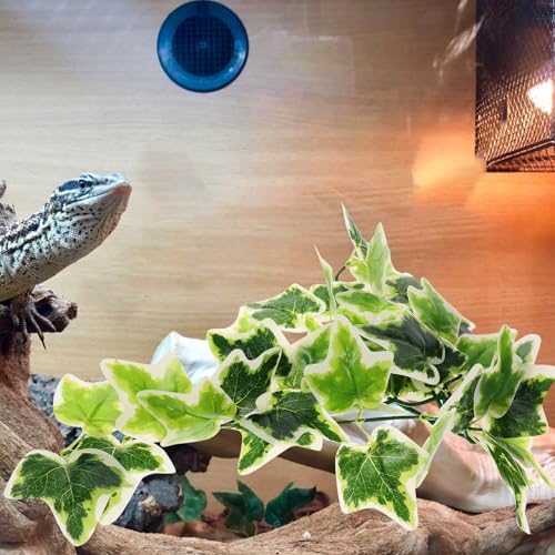 DOITOOL Artificial Reptile Plants Hanging Vine with Suction Cup, Lifelike Amphibious Habitat Decor for Turtle and Reptile Terrariums, Simulated Climbing Leaf Pendant for Aquarium
