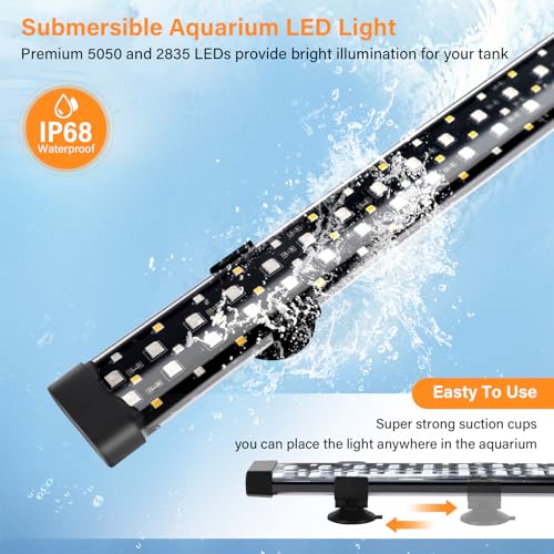 hygger Submersible LED Aquarium Light, 8W 7 in 24/7 Mode Fish Tank Light with 5 Rows Beads, with Timer 9 Colors and Adjustable Brightness, Full Spectrum IP68 Waterproof Light for Fish Tank 8-17 inch - size: 8in 8W