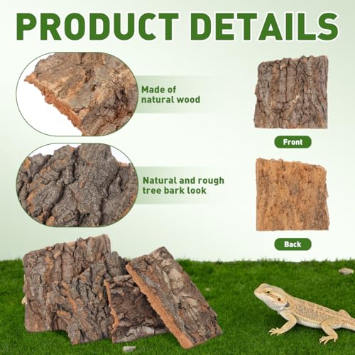 NUOBESTY 4Pcs Reptile Bark Climbing Platform Natural Tree Bark Reptile Decor for Snake Hide Lizard Terrarium Decor Small Pet Habitat Accessory 5.11 X 1.49 X 0.39 in