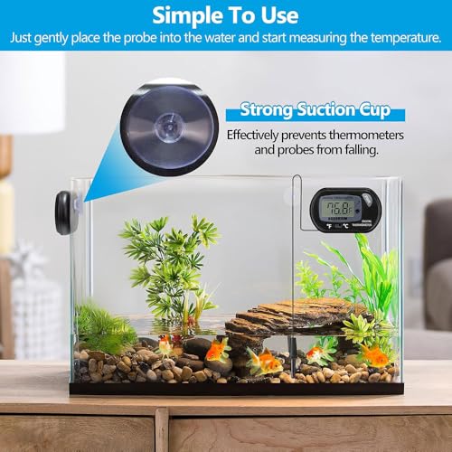 DaToo Aquarium Thermometer with Large LCD Display Fahrenheit/Celsius(℉/℃) Fish Tank Thermometer for Aquarium Reptile Terrarium Digital Water Thermometer with Suction Cup(6 Pack) - size: 6 Pack