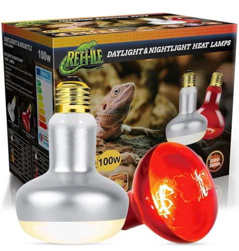 100W Reptile Heat Lamp Bulb, Day & Night Basking Spot Light Combo Pack Includes Infrared Heat Lamp and UVA Daylight Heating Lamp Basking Light for Lizards, Turtles, Chicken，Bearded Dragons - style: Day & Night Heat Lamp 100W