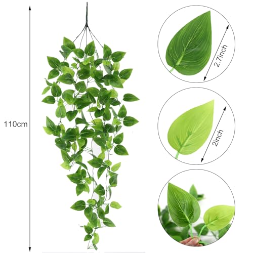 Whonline Fake Plants Hanging 4pcs Artificial Vines Fake Pothos 3.6FT for Living Room Indoor Outdoor Decor (No Baskets)