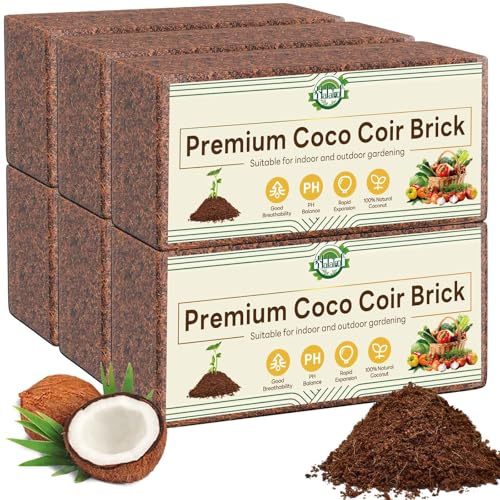 Halatool 6 Pcs Organic Coconut Coir Bricks for Plants, Compressed Coco Coir Brick Coconut Fiber Substrate with Low EC & pH Balance, High Expansion Coco Peat Seed Starter Garden Soil for Planting - color: 6 Pack