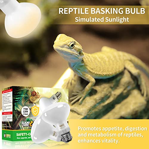 LUCKY HERP New Upgrade 75W Reptile Heat Lamp Bulb (3rd Gen, Safer), Amphibian Basking Spot Light Bulb, UVA Reptile Daylight Bulb for Turtle, Bearded Dragon, Lizard Heating Use (2 Pack) - color: 3rd Gen 75w Heat Lamp, size: 3rd Gen Reptile Heat Lamp