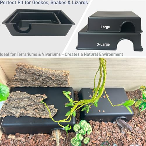 2 Pcs Durable Reptile Hide Box, Ball Python Hide, Leopard Gecko Hide, Bearded Dragon Hide, Easy to Clean Reptile Hides Cave for Tank, Snake Hide Enclosure (9.45" x 6.89" x 2.17" Large) - size: Large (2-Pack)