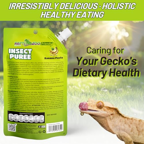 Crested Gecko Food Insect Puree, Banana Paste Reptile Food Made with Fresh Insects Gecko Food Complete Diet 2.82oz