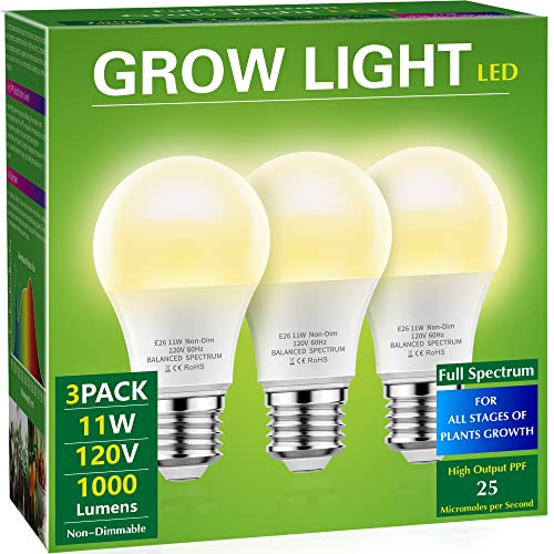 Briignite LED Grow Light Bulbs, Full Spectrum, Plant Light Bulbs E26 Base, 11W, 100W Equivalent, 3Pack - color: Warm, size: 3 Count (Pack of 1)