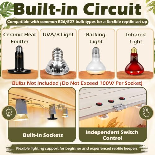 PROLEE Bearded Dragon Tank, Lizard Tank with Clear Tempered Glass, Anti-Scratch Reptile Enclosure, Reptile Tank Built-in Light Fixtures with Switch (48X20X20inch,80 Gallons) - color: Transparent Roof, size: 48X20X20inch,80 Gallons