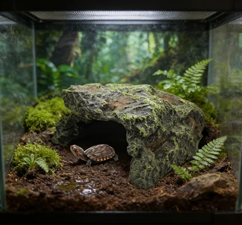 M2cbridge Aquarium Fish Hide Cave Reptile Hideout Cave Terrarium Amphibians Habitat Decor(Cave+ Water Dish) - style: Cave+ Water Dish