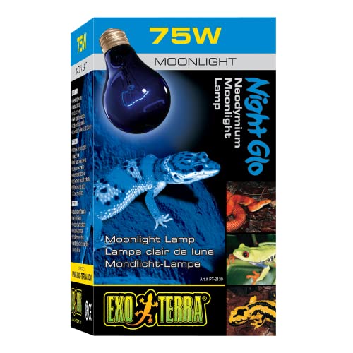 Exo Terra Night Glo Moonlight Heat Lamp, A19 Reptile Terrarium Light Bulb, 75 Watts, PT2130A1