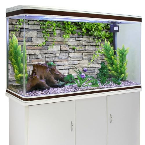 AWERT Vinyl 30x12 inches Stone Brick Wall Aquarium Background Rock Fish Tank Background Spring Leaves Terrarium Background - size: 30x12in/75x30cm