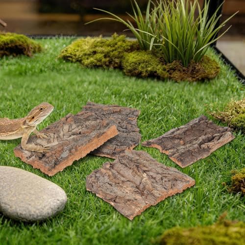 NUOBESTY 4Pcs Reptile Bark Climbing Platform Natural Tree Bark Reptile Decor for Snake Hide Lizard Terrarium Decor Small Pet Habitat Accessory 5.11 X 1.49 X 0.39 in