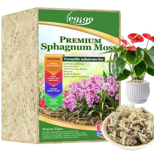Legigo 2.2lb Natural Sphagnum Moss for Plants, 40QT Long Fiber Orchid Moss Potting Mix, Dried Sphagnum Moss for Plants Indoor, Orchid Repotting, Succulent, Carnivorous Plants, Terrarium and Reptiles - size: 2.2lb