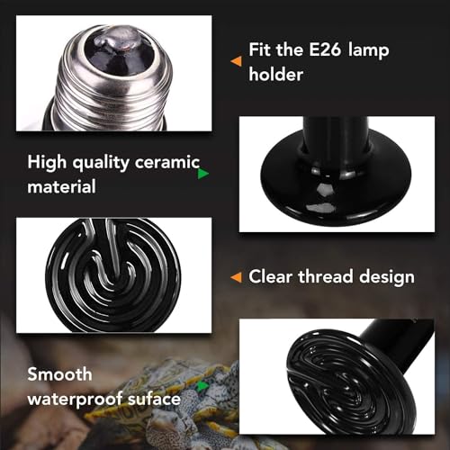 Simple Deluxe Ceramic Heat Emitter 150W Reptile Heat Lamp Bulb No Light Emitting Brooder Coop Heater for Amphibian Pet Snake Turtle & Incubating Chicken, No Harm, Color Black, 1 Pack - size: 150 Watts, style: 1 Pack
