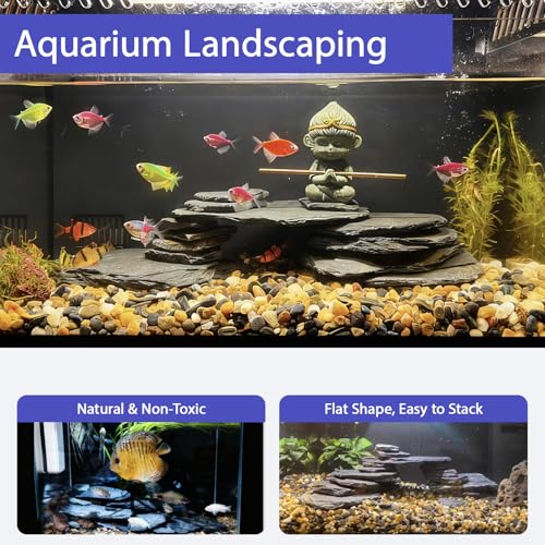 Natural Slate Rocks 2-4 Inches Aquarium Rocks 5lb Aquascaping Stones for Aquarium Terrarium Reptile Habitat Decoration Vivariums Paludariums Bonsai Miniature Fairy Gardens - size: 5lb(2-4in)