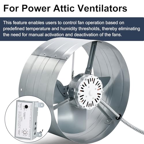 Criditpid Attic Fan Adjustable Thermostat & Humidistat Controller Box for Powered Attic Ventilators Fan- Replacement Temperature Humidity Controller.