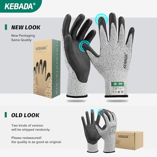Kebada Cut Resistant Gloves, ANSI A2 Cutting Glove, PU Coated, Touchscreen, Multi-Purpose Model C2, 6 Pairs, Medium - color: Grey(6 Pairs), size: 8/Medium