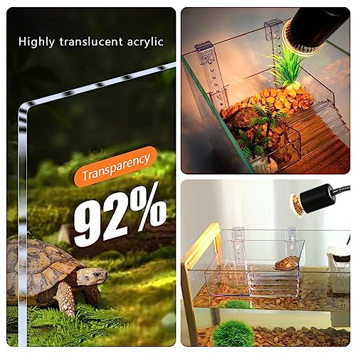 La La Pet Hanging Acrylic Turtle Basking Platform with Guardrail and Ladder - Tortoise Resting Terrace Reptile Habitat for Medium Turtle Tank - size: Medium