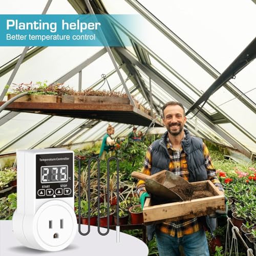 Greenhouse Thermostat Plug Socket LCD Screen with Waterproof Sensor Probe for Reptile Home US Plug