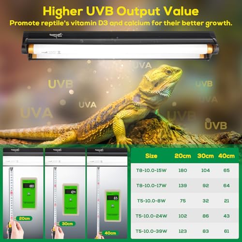 T8 10.0 UVB Reptile Light Fixture UVB Bulb Lighting Combo Kit, HO 17W UVB Light for Reptiles Terrarium Hood with Reptile UVB Light Bar UVB Tube Light Lamp Desert for Bearded Dragon Turtle Tank, 24Inch - size: T8-24Inch