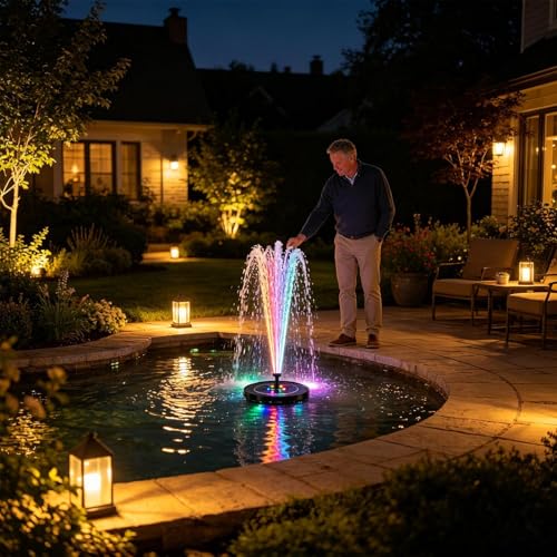 Sunlight Fountain Illuminated Floating Aeration Decorative Garden Backyard Patio Poolside Aquarium Terrarium Deck Landscape Outdoor Kids Toy Ecofriend Pump Ornament Gift Relaxation Spray LED Feature