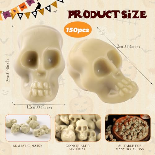 OZIO 150 Mini Plastic Skull Heads - Halloween Miniature Figurines Skulls Heads Ornaments for DIY Crafts, Home Prank Props, Party Favors