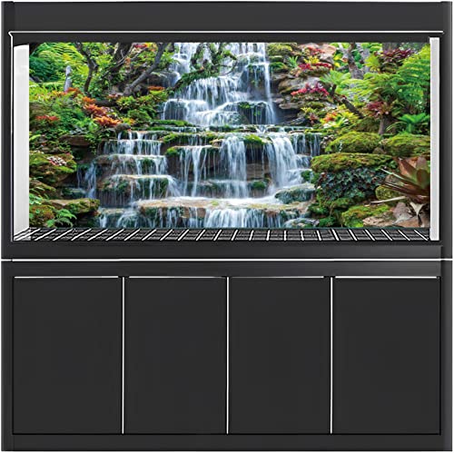 AWERT 72x18 inches Waterfall Aquarium Background Forest Park Green Tropical Plants Fish Tank Background Reptile Habitat Background Vinyl Background - size: 72x18in/180x45cm