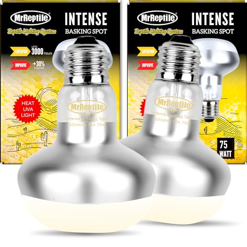 MRREPTILE Reptile Heat Lamp, 2-Pack 75W Intense Basking Spot, Reptile Basking Bulb, Bearded Dragon Basking Light, Simulated Natural Midday Basking for Reptiles Snakes Lizards Tortoise Chickens Heater - size: 75W Intense Basking Spot