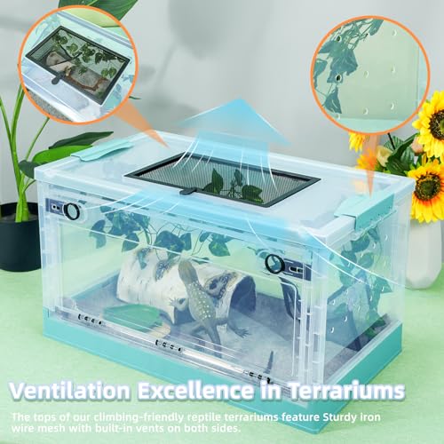 16" Foldable Reptile Terrariums Snake Tanks Enclosures for Bearded Dragons Iguanas Lizards Crested Geckos Clear Views Portability High-Temperature Resistant Iron Mesh (Blue, Small) - color: Blue