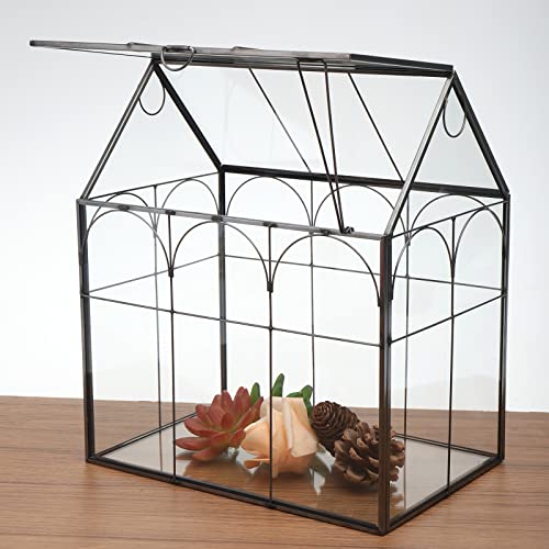 HighFree Geometric Plant Terrarium with Lid, House Succulent Terrarium Kit for Display, Air Plants, Succulents, Home Tabletop Miniature Terrarium, Not Airtight or Waterproof (Black) - color: Black