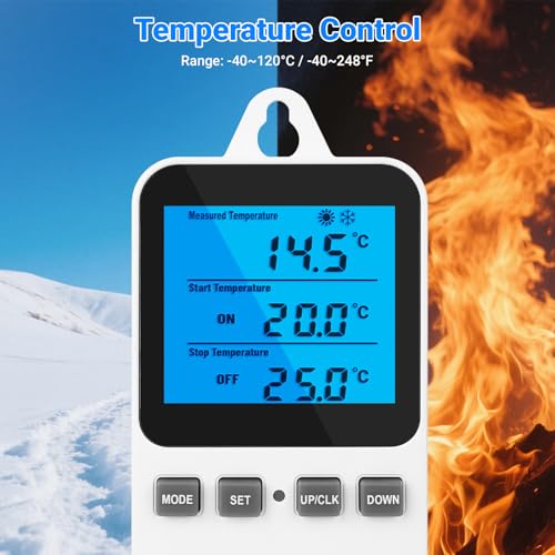Temperature Controlled Outlet Thermostat Plug 120V Heating Cooling Control Timer Thermostat Outlet Backlit Display Digital Temperature Controller - color: Tc810