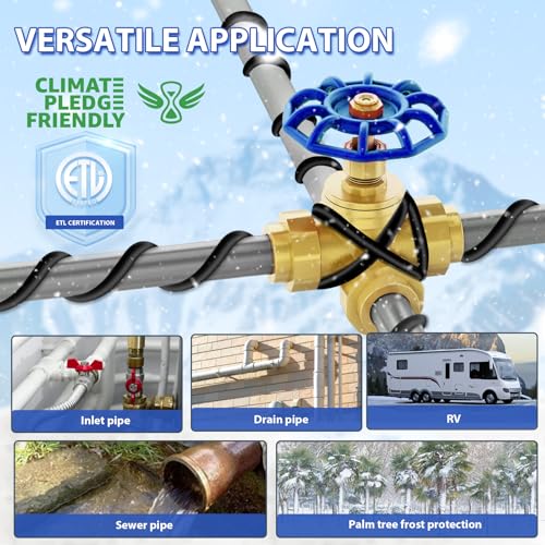 Self-Regulating Pre-assembled Water Pipe Heat Cable for Pipe Freeze Protection, Energy-Saving Pipe Heating Cable Keeps Water Flowing at -40°F 120V 15FT - style: 15-feet