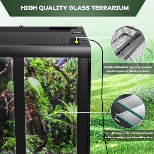 GarveeHome 67 Gallon Reptile Glass Terrarium, 48 in x 18 in x 18 in with Top & Side Screen Ventilation Reptile Terrarium, Toughened Glass Reptile Tank, Sliding Door & Anti Escape for Lizard Snake - size: 67 Gallon-H