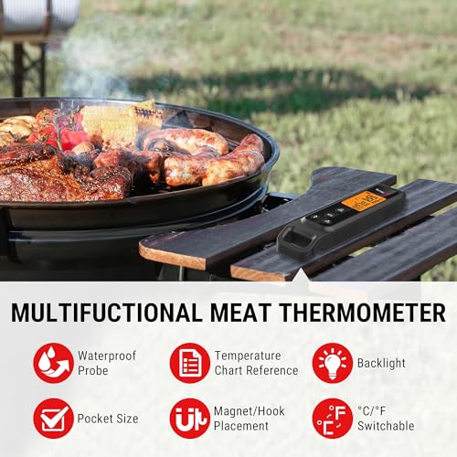 TempPro 2-in-1 Instant Read Thermometer for Cooking, Infrared Thermometer with Meat Probe, Non-Contact Laser Meat Thermometer for Griddle Grill Pizza Oven, Black, Gift for Dad Him Husband