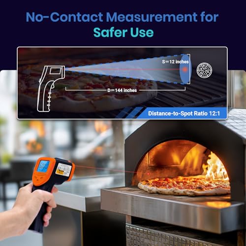 Etekcity Infrared Thermometer Laser Temperature Gun 1080, -58°F~ 1130°F for Meat Food Candy Pizza Oven, Heat Gun for Cooking, Kitchen, Fridge, Reptile, BBQ, HAVC, Adjustable Emissivity & Max Measure - color: Blaze Orange, style: Advanced