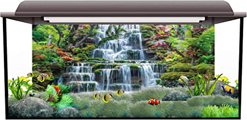 AWERT 72x18 inches Waterfall Aquarium Background Forest Park Green Tropical Plants Fish Tank Background Reptile Habitat Background Vinyl Background - size: 72x18in/180x45cm