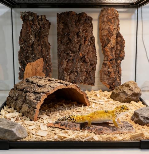 Cork Bark for Reptiles, 4PCS Cork Terrarium Background, Pet Reptile Bark Bearded Dragon Tank Accessories for Bearded Dragon Lizard Geckos Tortoise, 3.2 to 5.5Inch
