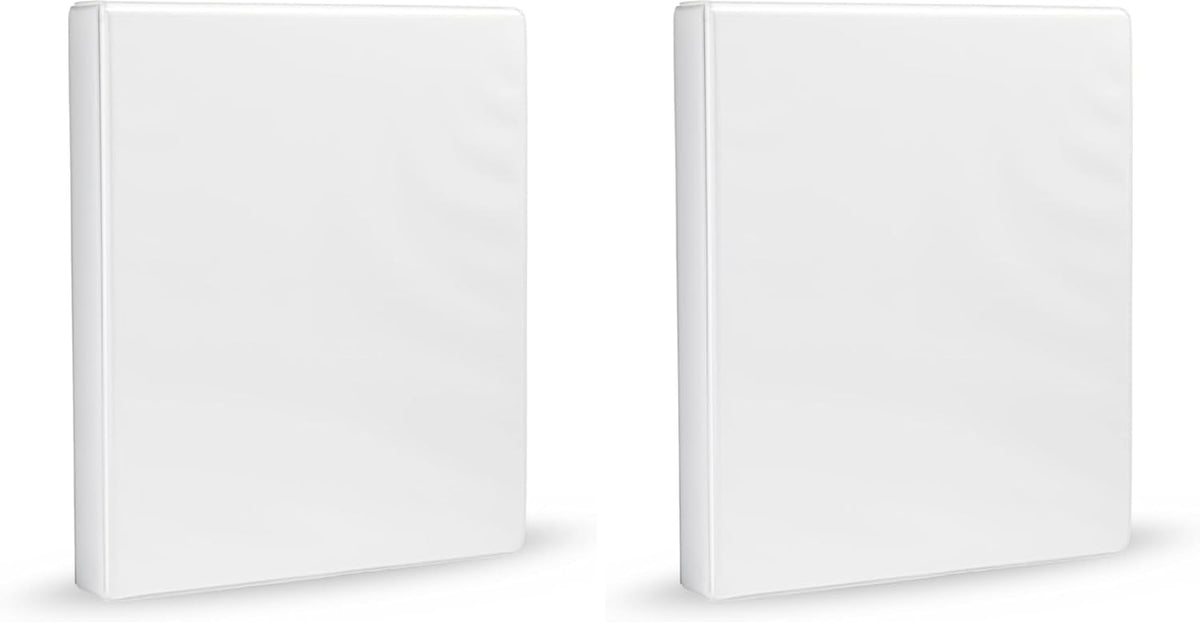 Amazon Basics 3-Ring Binder with Round Rings and Interior Pockets, 1-Inch, White, 4-Pack