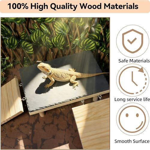 Bearded Dragon Basking Platform with Climbing Ramp,Leopard Gecko Basking Platform with Slate Stone,Reptile Basking Rock Hide Cave Climbing Accessories for Turtle,Snake,Lizard(9.8×5.9×3.9IN) - size: S - 9.8"D x 5.9"W x 4.7"H