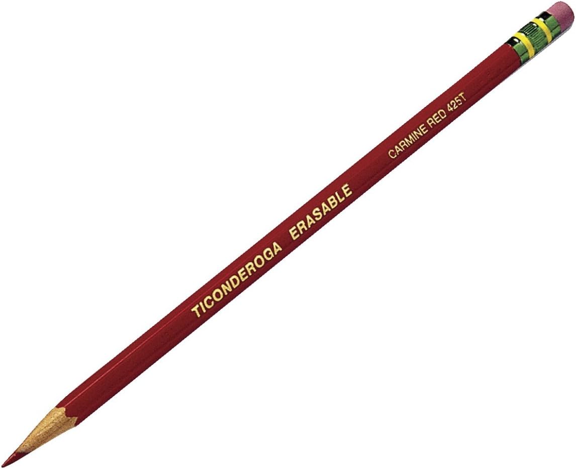 Ticonderoga Erasable Checking Wood-Cased Pencils, Pre-Sharpened, Red, 12 Count