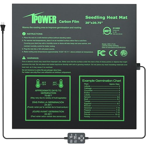 iPower 20"x20.75" Seedling Heat Mat with Built-in Temperature Controller, MET Certified Waterproof Plant Heating Pad, for Germination, Breeding, Brewing - size: 20" x 20.75", style: with Dual LED Thermostat
